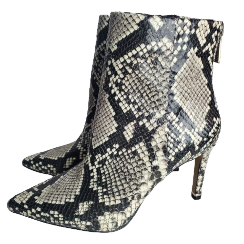 Katherine Kelly Rosie Leather Black Tan Animal Print Pointed Toe Booties Size 6